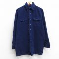 M★古着 長袖 シャツ メンズ 80年代 80s コーデュロイ コットン 紺 25nov15