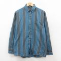 M★古着 長袖 シャツ メンズ 90年代 90s ボタンダウン USA製 紺他 ストライプ 25nov17