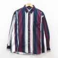 XL★古着 長袖 シャツ メンズ コットン ボタンダウン 紺他 ストライプ 25nov17