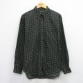 XL★古着 長袖 シャツ メンズ 総柄 コットン ボタンダウン 緑他 25nov17
