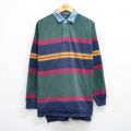 L★古着 長袖 ラガー シャツ メンズ 90年代 90s 襟デニム コットン 紺他 ボーダー 25nov17