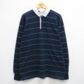 L★古着 長袖 ラガー シャツ メンズ 90年代 90s コットン USA製 紺他 ボーダー 25nov17