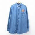 XL★古着 長袖 シャツ メンズ ジミーバフェット 大きいサイズ ロング丈 コットン ボタンダウン 紺 デニム 25nov19
