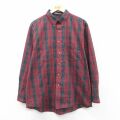 XL★古着 バンヒューセン 長袖 シャツ メンズ 90年代 90s エンジ他 チェック 25nov22