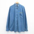 XL★古着 長袖 シャツ メンズ 00年代 00s GOODYEAR ウイングフット 大きいサイズ ロング丈 コットン ボタンダウン 紺 デニム 25dec09
