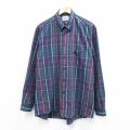 XL★古着 バンヒューセン 長袖 シャツ メンズ 90年代 90s ワンポイントロゴ コットン ボタンダウン 緑他 チェック 25dec09