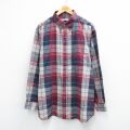 XL★古着 長袖 シャツ メンズ 90年代 90s 大きいサイズ ボタンダウン 赤他 チェック 25dec09