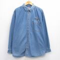 XL★古着 リー Lee 長袖 シャツ メンズ 00年代 00s Tucson Cable 大きいサイズ ロング丈 コットン ボタンダウン 紺 デニム 25dec15