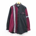 XL★古着 長袖 シャツ メンズ 大きいサイズ ロング丈 ボタンダウン 黒他 25dec15