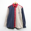 L★古着 長袖 シャツ メンズ マルチカラー クレイジーパターン コットン ボタンダウン 紺他 25dec15