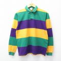 S★古着 長袖 ポロ シャツ メンズ 90年代 90s マルディグラ USA製 緑他 ボーダー 26jan10