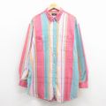 XL★古着 長袖 シャツ メンズ 90年代 90s 大きいサイズ ロング丈 ボタンダウン 赤他 ストライプ【spe】 26jan17