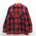 M★古着 長袖 シャツ メンズ 80年代 80s 赤 チェック 内側キルティング 26jan22