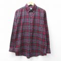 XL★古着 ベーシックエディションズ 長袖 シャツ メンズ 90年代 90s ロング丈 ボタンダウン エンジ他 チェック 26jan28