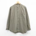 XL★古着 バンヒューセン 長袖 シャツ メンズ 90年代 90s 大きいサイズ コットン ノーカラー 薄緑 26jan31
