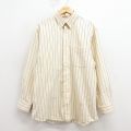 XL★古着 JOS A BANK 長袖 シャツ メンズ ロング丈 コットン ボタンダウン 薄ベージュ ストライプ 26jan31
