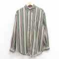 L★古着 ビューグルボーイ 長袖 シャツ メンズ 00年代 00s コットン ボタンダウン 緑他 ストライプ 26jan31