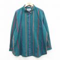 XL★古着 マンハッタン 長袖 シャツ メンズ 90年代 90s 大きいサイズ ロング丈 ボタンダウン 緑他 ストライプ 26feb05