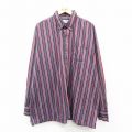 XL★古着 長袖 シャツ メンズ 90年代 90s 大きいサイズ ロング丈 ボタンダウン USA製 エンジ系 ストライプ 26feb05