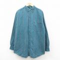 XL★古着 長袖 シャツ メンズ 大きいサイズ ロング丈 ボタンダウン 緑他 ストライプ 26feb05