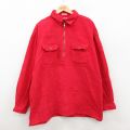 XL★古着 マルボロ 長袖 ハーフジップ シャツ メンズ 90年代 90s コーデュロイ 大きいサイズ ロング丈 コットン 赤 26feb06