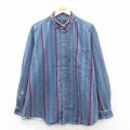 XL★古着 ルート66 長袖 シャツ メンズ 00年代 00s 大きいサイズ ロング丈 コットン ボタンダウン 紺系他 ストライプ 26feb09