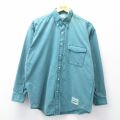 XL★古着 長袖 シャツ メンズ コットン ボタンダウン 緑 26feb10