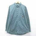 XL★古着 ビューグルボーイ 長袖 シャツ メンズ 00年代 00s ワンポイントロゴ ロング丈 コットン ボタンダウン 緑系 26feb12