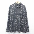 XL★古着 長袖 シャツ メンズ 90年代 90s 総柄 大きいサイズ ロング丈 コットン イタリア製 濃グレー他【spe】 26feb12