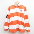 S★古着 長袖 ラガー シャツ メンズ 90年代 90s ラクロス コットン USA製 オレンジ他 ボーダー 26feb14