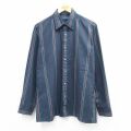 L★古着 バンヒューセン 長袖 シャツ メンズ 90年代 90s 緑他 ストライプ 26feb19