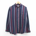 XL★古着 長袖 シャツ メンズ ボタンダウン 濃紺他 ストライプ 26feb19