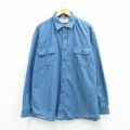 XL★古着 長袖 シャツ メンズ 大きいサイズ ロング丈 紺 デニム 内側フランネル 26feb19