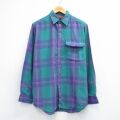L★古着 長袖 シャツ メンズ 90年代 90s 青緑他 チェック 26feb26