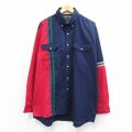 XL★古着 長袖 シャツ メンズ 00年代 00s 大きいサイズ ロング丈 紺他【spe】 26feb26