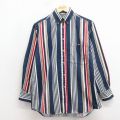 M★古着 TRADER BAY 長袖 シャツ メンズ 00年代 00s コットン ボタンダウン 濃紺他 ストライプ 26feb27