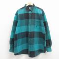XL★古着 長袖 シャツ メンズ 00年代 00s ロング丈 ボタンダウン 青緑他 チェック 26feb27