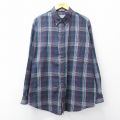 XL★古着 長袖 シャツ メンズ 90年代 90s 大きいサイズ ロング丈 ボタンダウン 紺他 チェック 26feb28