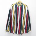 XL★古着 STRUCTURE 長袖 シャツ メンズ ロング丈 コットン ボタンダウン 白他 ストライプ 26feb28