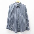 XL★古着 長袖 シャツ メンズ 90年代 90s ロング丈 USA製 グレー他 ストライプ 26feb28