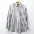 XL★古着 ラングラー 長袖 シャツ メンズ 大きいサイズ ロング丈 ボタンダウン 緑他 ストライプ 26mar04