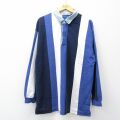 L★古着 長袖 ラガー シャツ メンズ 00年代 00s 襟デニム ロング丈 コットン 紺他 ストライプ 26mar04