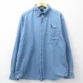 XL★古着 長袖 シャツ メンズ アラスカ ロング丈 コットン ボタンダウン 紺 デニム 26mar04