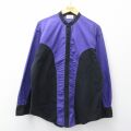 XL★古着 長袖 シャツ メンズ ツートンカラー ノーカラー 紫他 26mar05