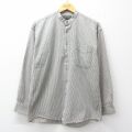 M★古着 長袖 シャツ メンズ コットン ノーカラー グレー系他 ストライプ 26mar05