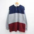 L★古着 セントジョンズベイ 長袖 ラガー シャツ メンズ 90年代 90s マルチカラー ヒジ当て グレー 霜降り他【spe】 26mar06