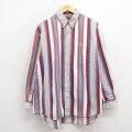 XL★古着 長袖 シャツ メンズ 00年代 00s 大きいサイズ コットン ボタンダウン 白他 ストライプ 26mar09
