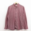 L★古着 長袖 シャツ メンズ 80年代 80s B エンジ ストライプ 26mar09