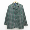 XL★古着 タウンクラフト 長袖 パジャマ シャツ メンズ 90年代 90s 開襟 オープンカラー 緑他 チェック 26mar11