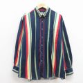 XL★古着 長袖 シャツ メンズ 00年代 00s 大きいサイズ コットン ボタンダウン 紺他 ストライプ 26mar11